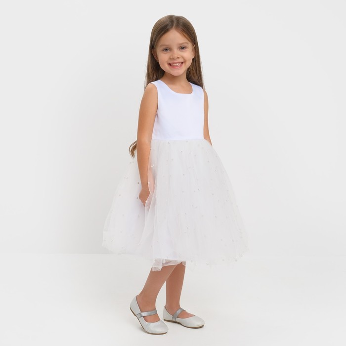 Платье детское с бусинками KAFTAN р. 30 (98-104 см), белый платье детское с бусинками kaftan р 30 98 104 см белый