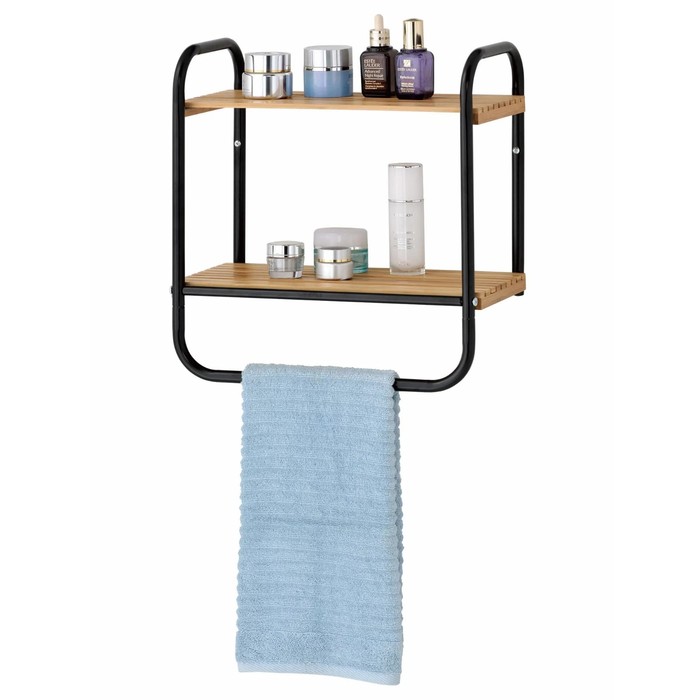 фото Полка подвесная osaka, в ванную комнату, с планкой для полотенца, чёрная unistor