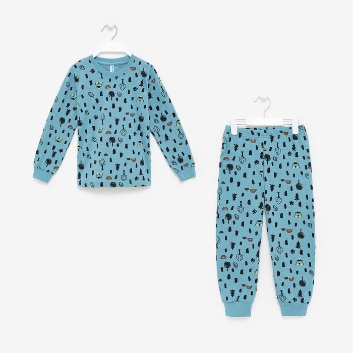 Пижама для мальчика, цвет тёмно-голубой/лес, рост 92 см
