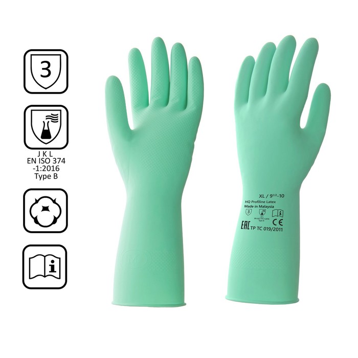Перчатки латексные многоразовые зеленые, размер XL перчатки латексные многоразовые m зелёные