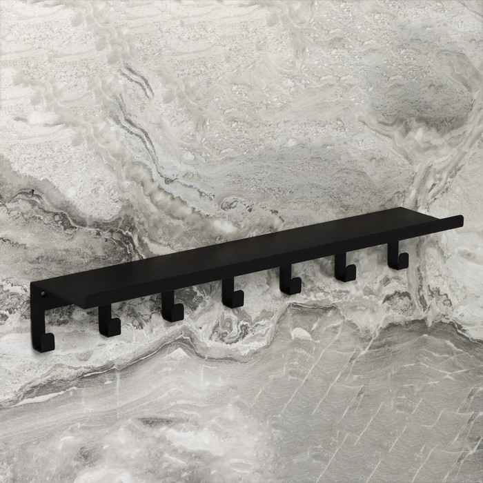 Полка с крючками «Лофт Арт», 50×10×7,5 см, цвет чёрный