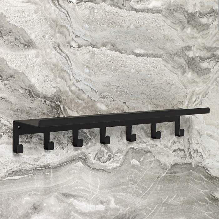 Полка с крючками «Лофт Арт», 50×10×7,5 см, цвет чёрный