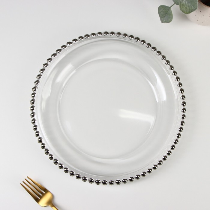 Тарелка стеклянная обеденная «Орбита», d=27 см, цвет каёмки серый тарелка капучино стеклянная d 32 см цвет серый