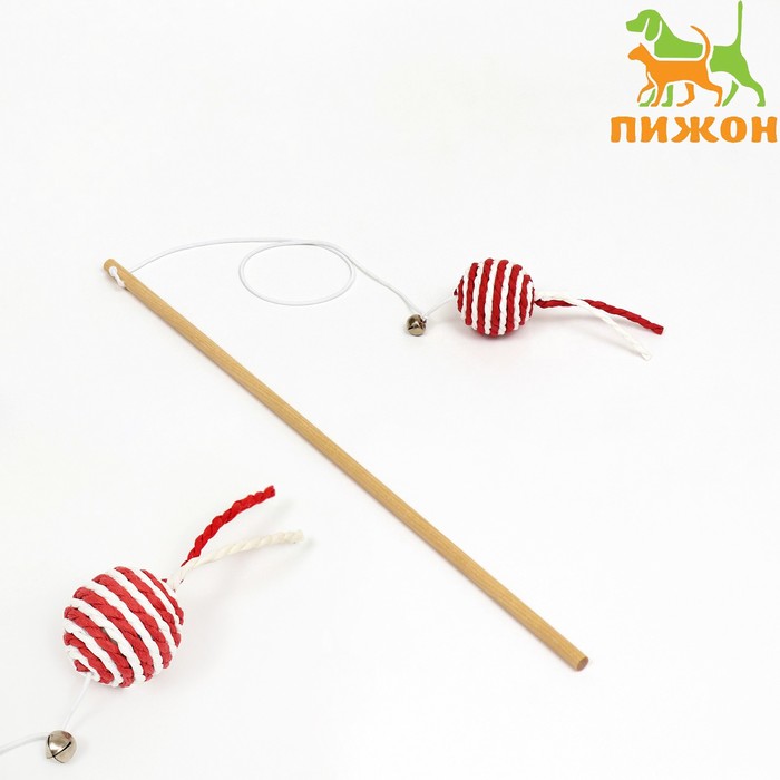 цена Дразнилка-удочка с шариком на деревянной ручке, бордовая/белая