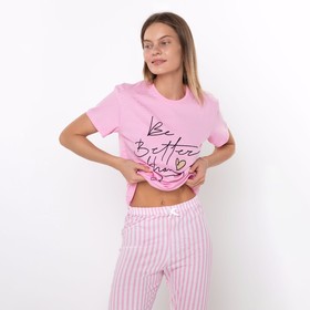 

Комплект женский (футболка/брюки), цвет розовый, размер 52