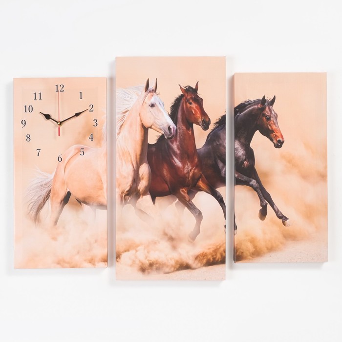 Часы настенные модульные, серия: Животные, Лошади, 60 х 80 см
