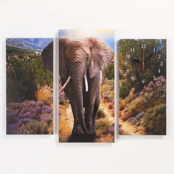Часы настенные модульные, серия: Животные, Слон, 60 х 80 см
