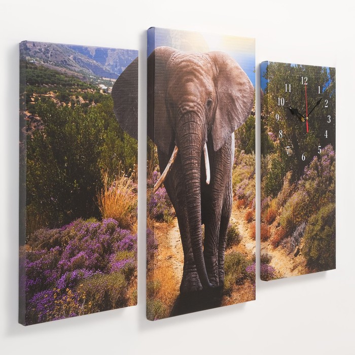 фото Часы настенные модульные, серия: животные, "слон", 60 х 80 см сюжет