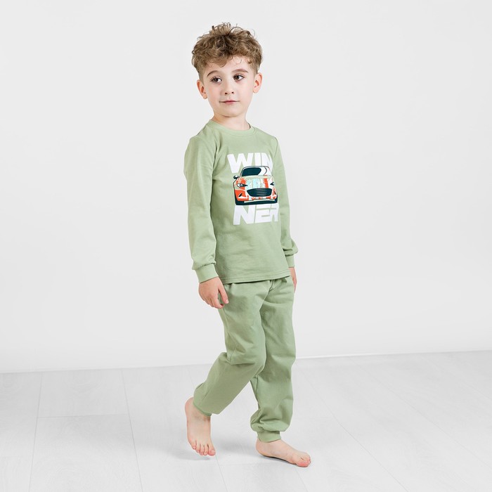 Пижама: лонгслив и брюки для мальчиков Basic, рост 86-92 см, цвет салатовый