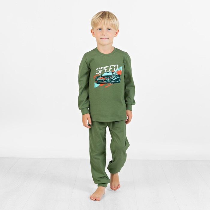 Пижама: лонгслив и брюки для мальчиков Basic, рост 86-92 см, цвет хаки