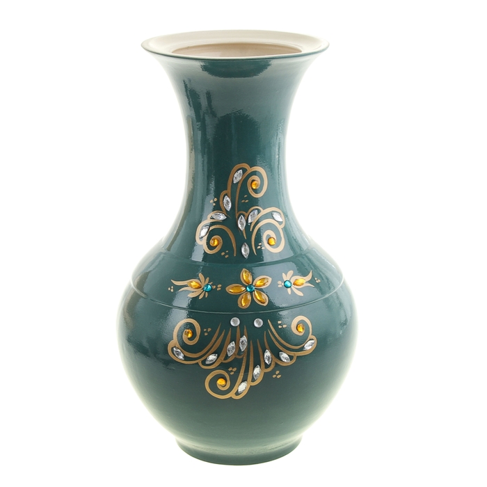 Ваза напольная "Аурелия" малая, стразы, зелёная