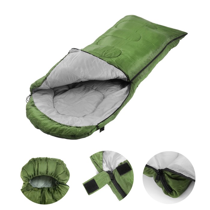 фото Спальный мешок туристический, 220 х 75 см, до -20 градусов, 600 г/м2 темный весенне-зеленый