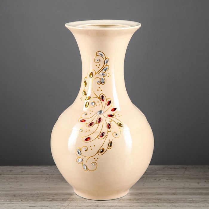 Ваза напольная "Аурелия" малая, стразы, бежевая