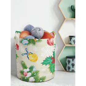 Текстильный мешок «Елочные шары и рождественская звезда», для хранения вещей и игрушек, размер 30х30 см, 18.9 л