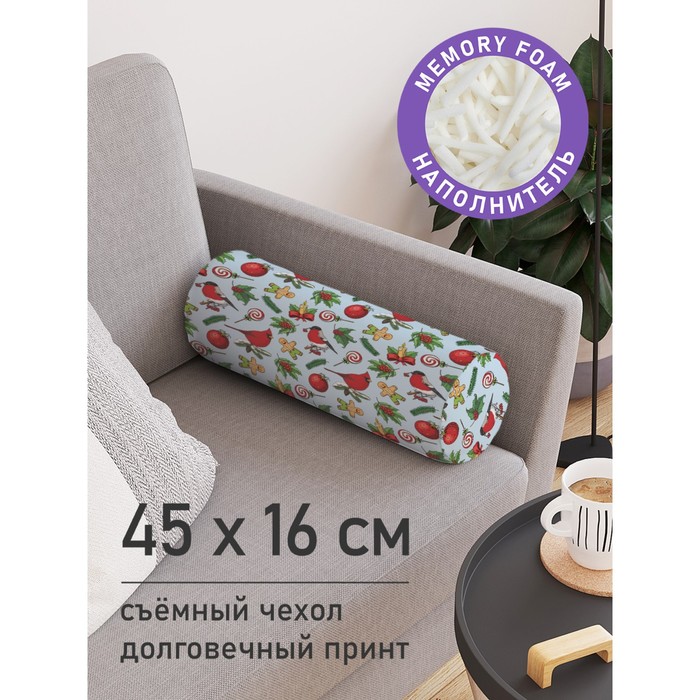 

Подушка валик «Новогодние птицы, декоративная, размер 16х45 см