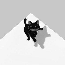 Значок «Кот» охотник, хитрый, цвет чёрный в серебре