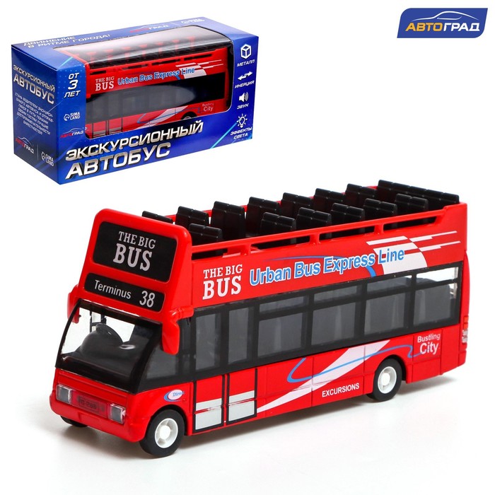 Автобус металлический «Экскурсионный», инерционный, световые и звуковые эффекты, цвет красный модель машины экскурсионный автобус 30 см свет и звук двери цвет синий