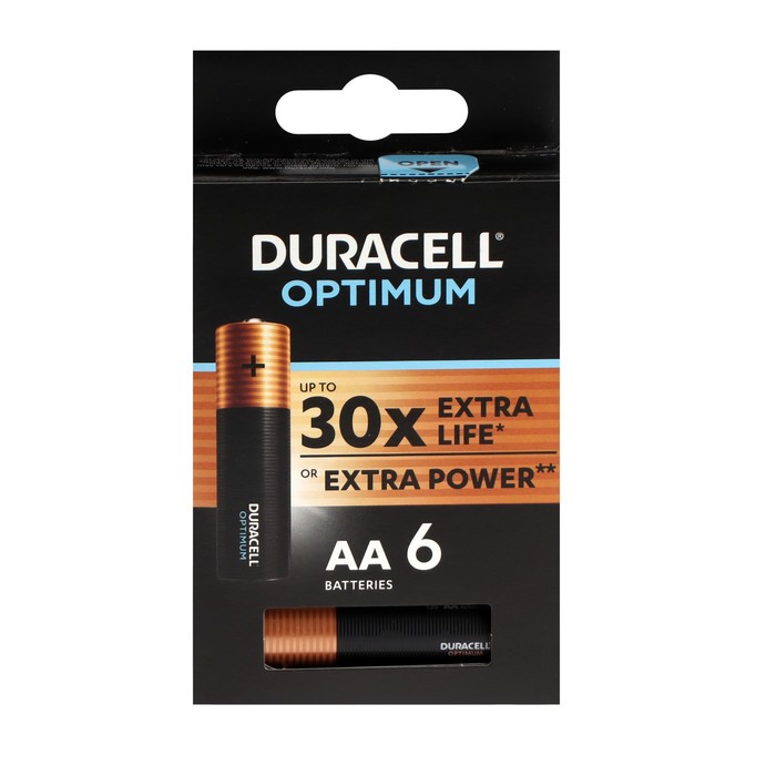 Батарейка алкалиновая Duracell OPTIMUM, AA, LR6-6BL, 1.5В, блистер, 6 шт.