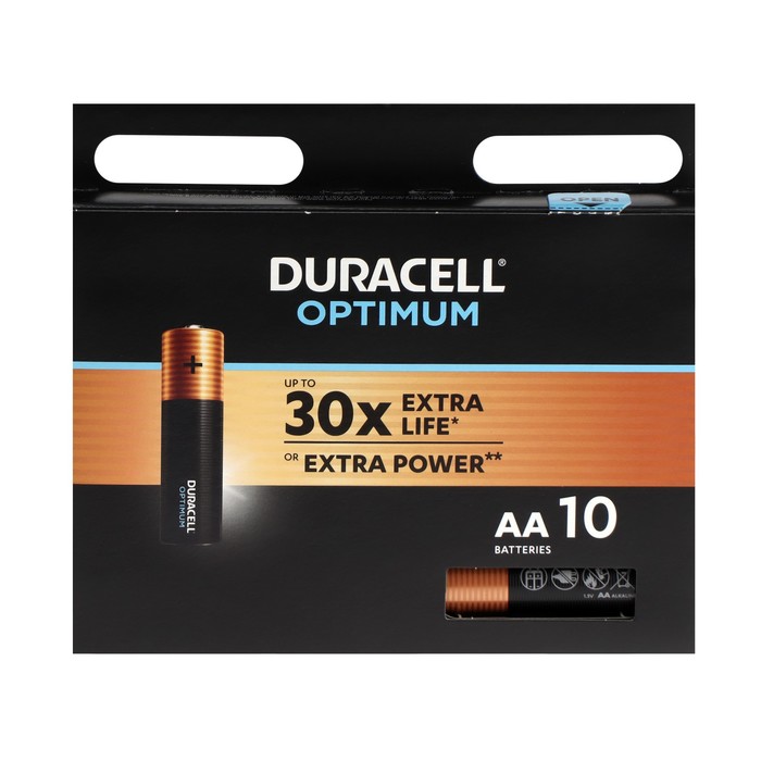 Батарейка алкалиновая Duracell OPTIMUM, AA, LR6-10BL, 1.5В, блистер, 10 шт.