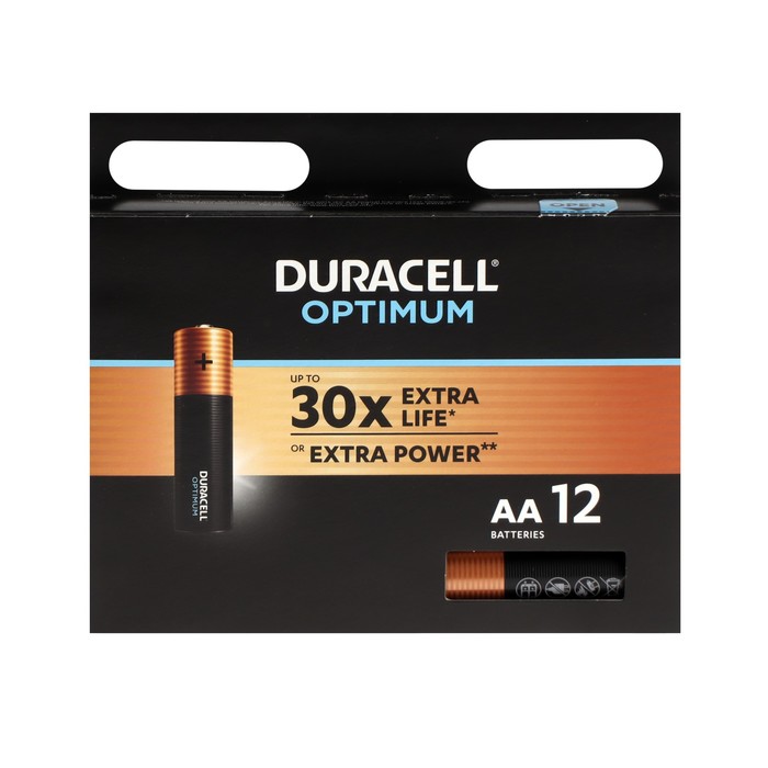 Батарейка алкалиновая Duracell OPTIMUM, AA, LR6-12BL, 1.5В, блистер, 12 шт.
