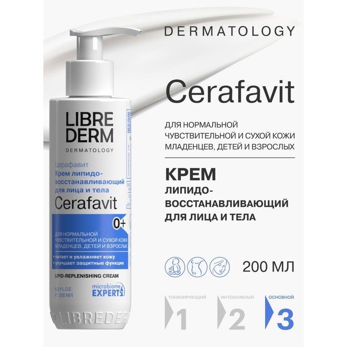 Крем липидовосстанавливающий Librederm Cerafavit с церамидами и пребиотиком для лица и тела,