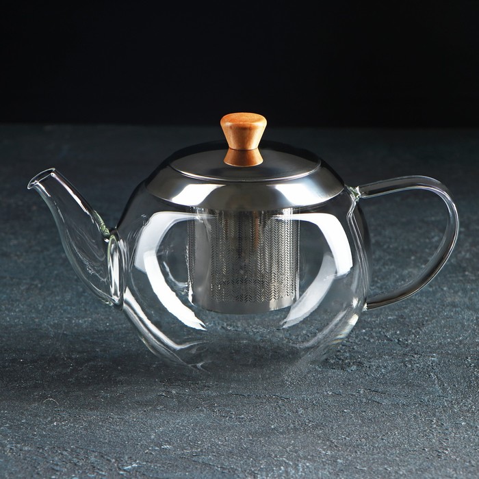 чайник стеклянный заварочный с металлическим ситом доляна элегия 600 мл 19×13×12 5 см Чайник стеклянный заварочный «Эпле», 600 мл, с металлическим ситом