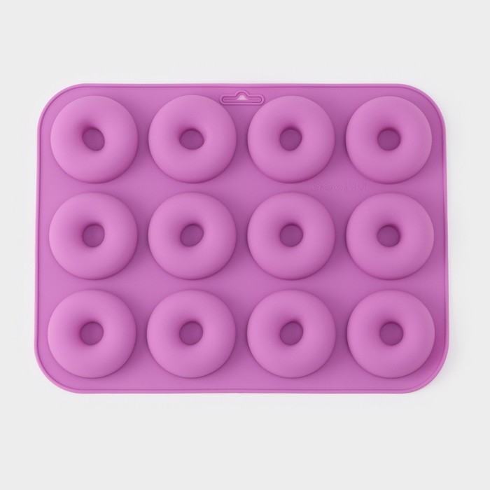 Форма для выпечки Доляна «Сладости.Пончик», 33×25×2 см, 12 ячеек, d=6,8 см, цвет МИКС
