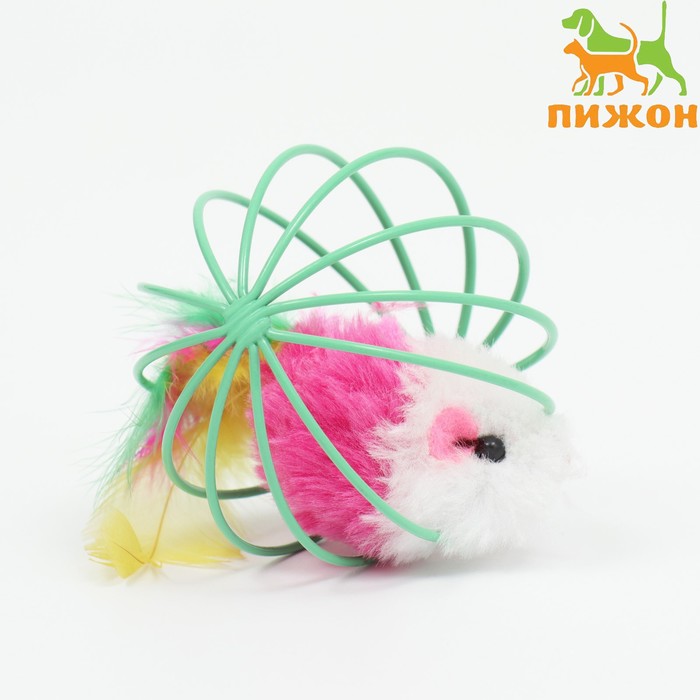 Игрушка Мышь в шаре с перьями, 6 см, зелёный шар игрушка котенок сизаль мышь с перьями и мятой 6 5 см тм 2011