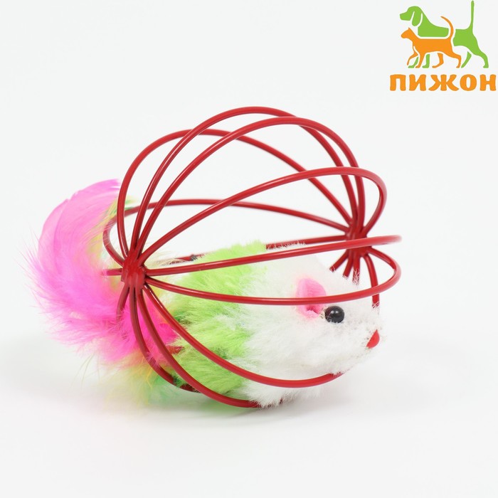 Игрушка Мышь в шаре с перьями, 6 см, красный шар игрушка котенок сизаль мышь с перьями и мятой 6 5 см тм 2011