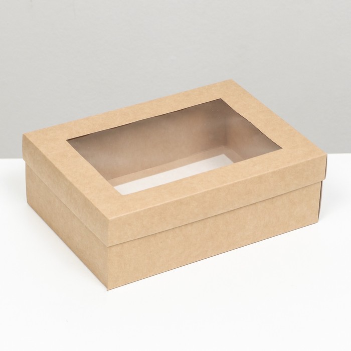 Коробка складная, крышка-дно,с окном, крафт, 24 х 17 х 8 см коробка складная крафт 10 х 8 х 3 5 см 0 24 л