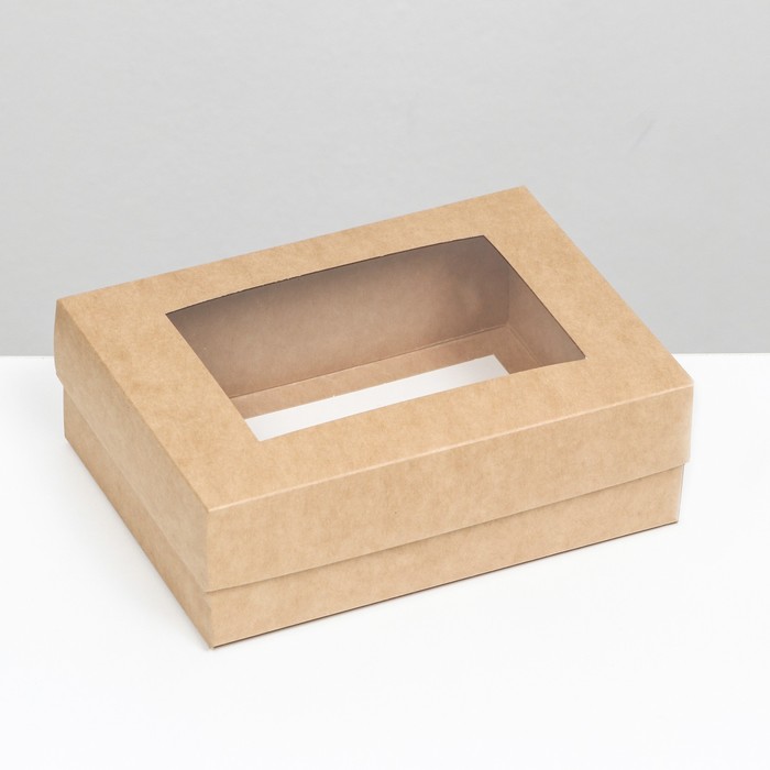 Коробка складная, крышка-дно,с окном, крафт, 21 х 15 х 7 см коробка складная с окном весенний взгляд 21 х 15 х 7 см