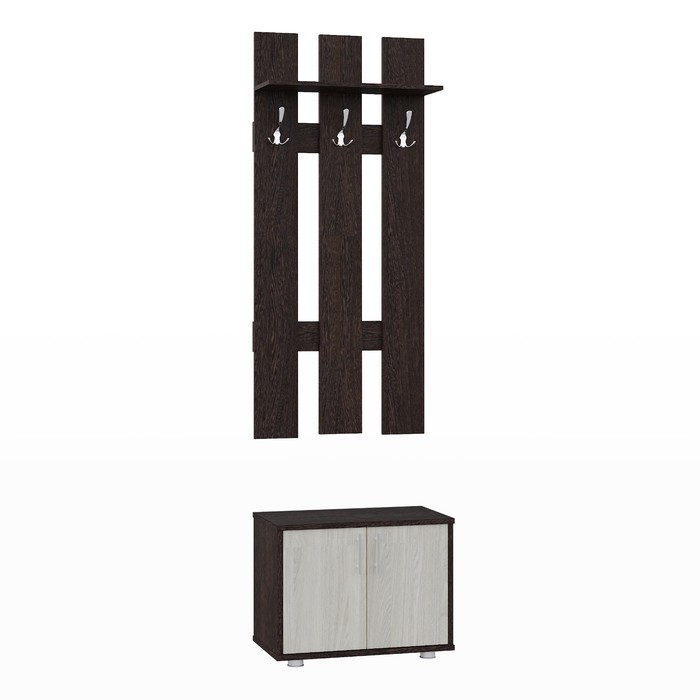 Секция с вешалкой «Афина», 600 × 343 × 2078 мм, 2 двери, дуб венге / ясень анкор светлый