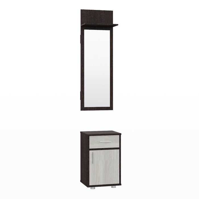 Тумба с зеркалом «Афина», 400 × 343 × 2078 мм, 1 дверь, 1 ящик, дуб венге / анкор светлый