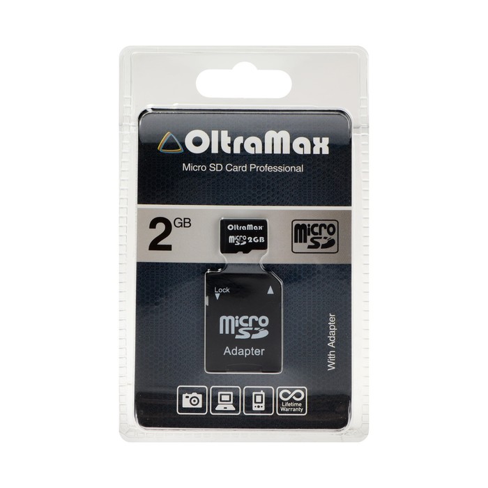 Карта памяти OltraMax MicroSD, 2 Гб, класс 2, с адаптером SD