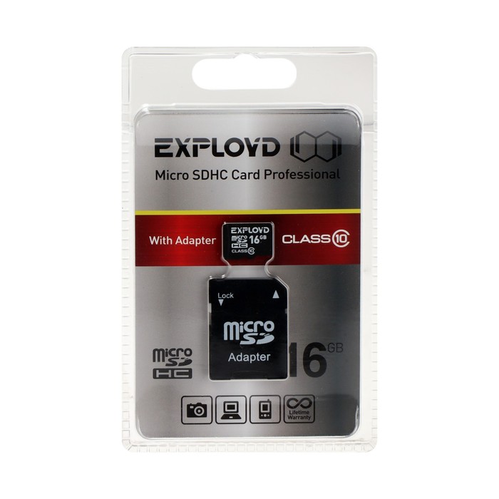 Карта памяти Exployd MicroSD, 16 Гб, SDHC, класс 10, с адаптером SD цена и фото