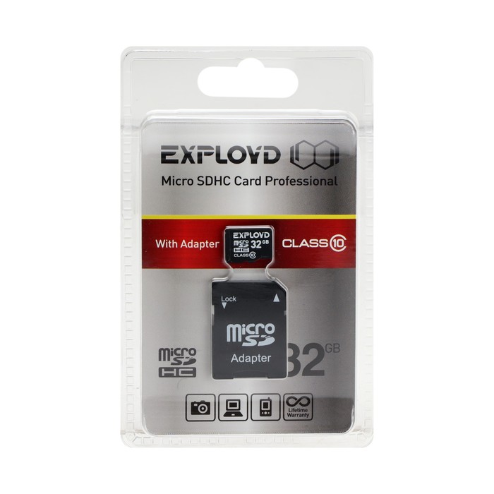 Карта памяти Exployd MicroSD, 32 Гб, SDHC, класс 10, с адаптером SD цена и фото