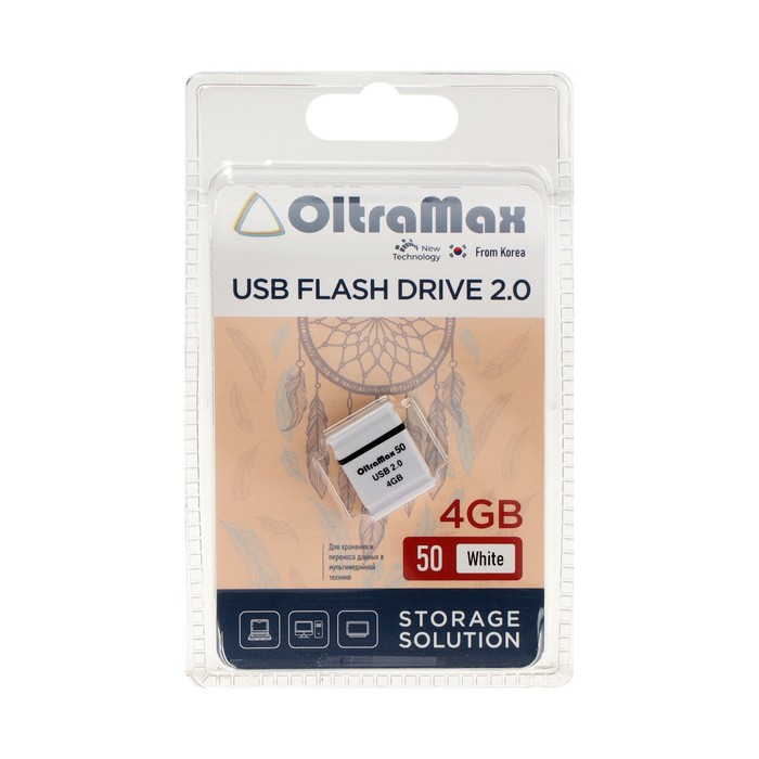 

Флешка OltraMax 50, 4 Гб, USB2.0, чт до 15 Мб/с, зап до 8 Мб/с, белая
