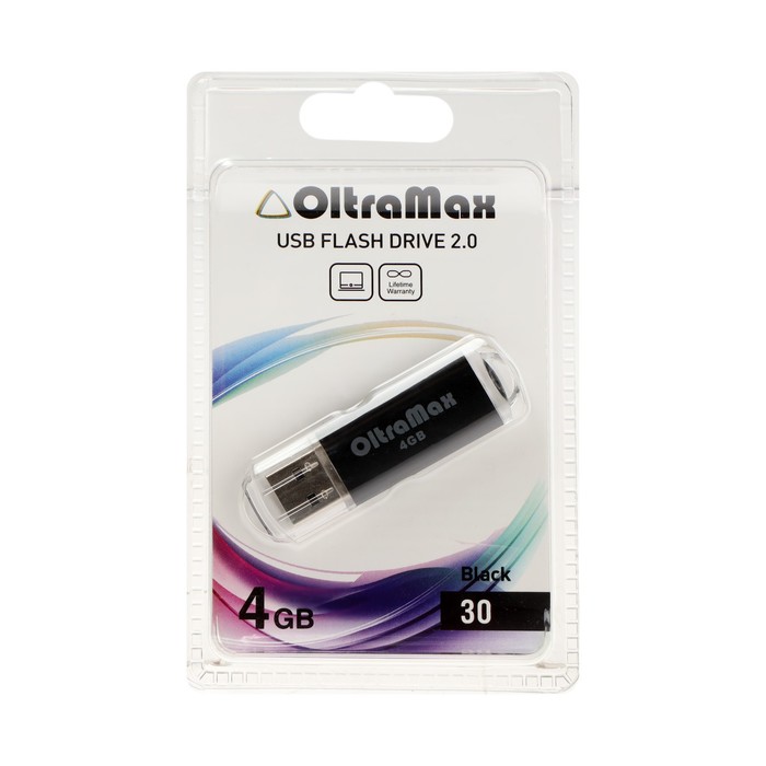 

Флешка OltraMax 30, 4 Гб, USB2.0, чт до 15 Мб/с, зап до 8 Мб/с, чёрная