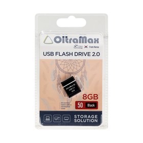 Флешка OltraMax 50, 8 Гб, USB2.0, чт до 15 Мб/с, зап до 8 Мб/с, чёрная