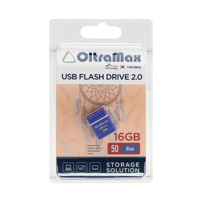 Флешка OltraMax 50, 16 Гб, USB2.0, чт до 15 Мб/с, зап до 8 Мб/с, синяя флешка twist color синяя с белым 16 гб