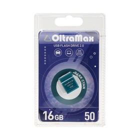 Флешка OltraMax 50, 16 Гб, USB2.0, чт до 15 Мб/с, зап до 8 Мб/с, т/зеленая