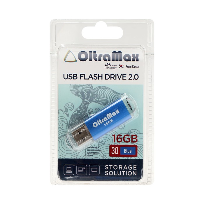 Флешка OltraMax 30, 16 Гб, USB2.0, чт до 15 Мб/с, зап до 8 Мб/с, синяя флешка twist color синяя с белым 16 гб