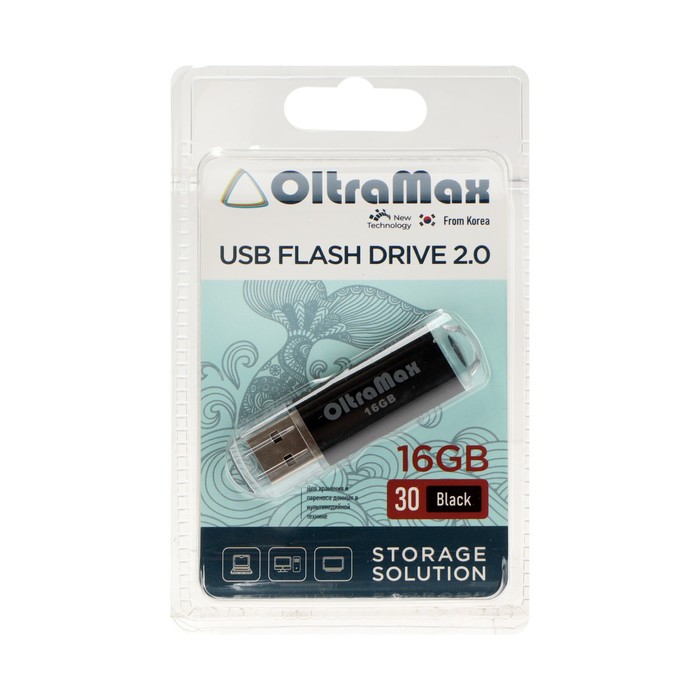 

Флешка OltraMax 30, 16 Гб, USB2.0, чт до 15 Мб/с, зап до 8 Мб/с, чёрная