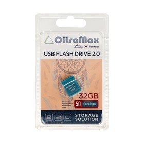 Флешка OltraMax 50, 32 Гб, USB2.0, чт до 15 Мб/с, зап до 8 Мб/с, голубая