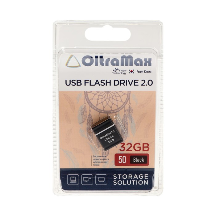 

Флешка OltraMax 50, 32 Гб, USB2.0, чт до 15 Мб/с, зап до 8 Мб/с, чёрная