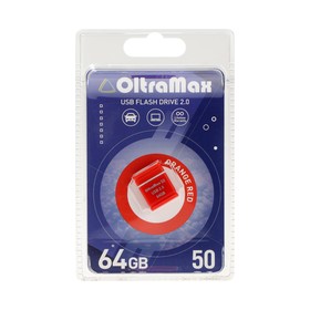 Флешка OltraMax 50, 64 Гб, USB2.0, чт до 15 Мб/с, зап до 8 Мб/с, оранжевая
