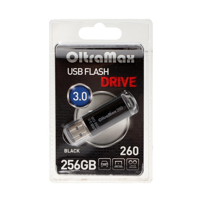 

Флешка OltraMax 260, 256 Гб, USB3.0, чт до 70 Мб/с, зап до 20 Мб/с, чёрная