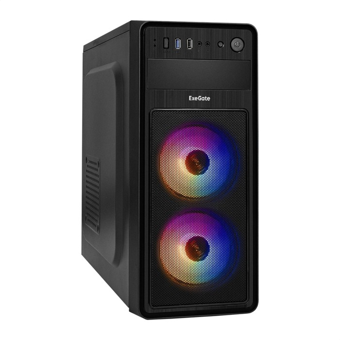 Корпус ExeGate Miditower EVO-5017, без БП, ATX, 1хUSB 2.0, 1хUSB 3.0, подсветка, чёрный корпус atx exegate un 603 450 вт чёрный ex269432rus