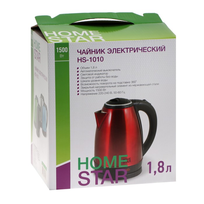 Чайник электрический Homestar HS-1010, металл, 1.8 л, 1500 Вт, зелёный