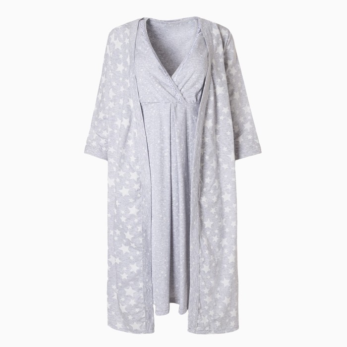 Комплект женский (сорочка/халат) для беременных, цвет светло-серый, размер 48